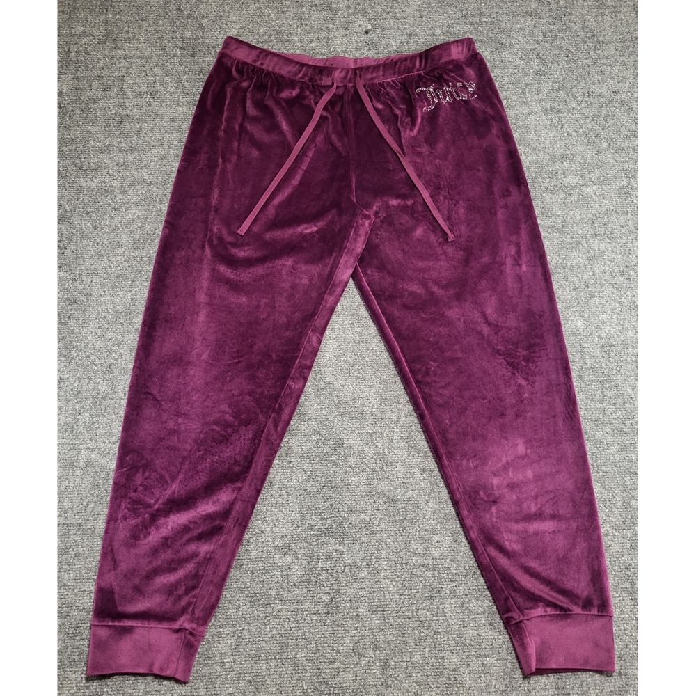 Juicy Couture Burgundy Velour Lounge Pants Sparkly Bejeweled "Juicy" Sz X-Large